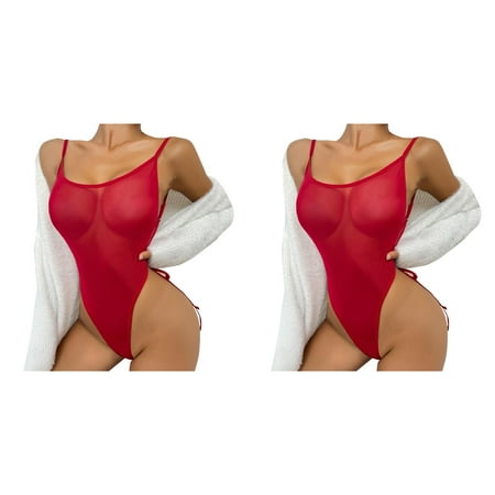 2 Pack Women s 1 Piece Backless Mesh Bodysuit Neck Lace Up Sheer Teddy Nightie Lace Up Lingerie Fishing Net Underwear Sleepwear Steel Ring Pajamas Gart Negligee Lingerie plus Size Womens