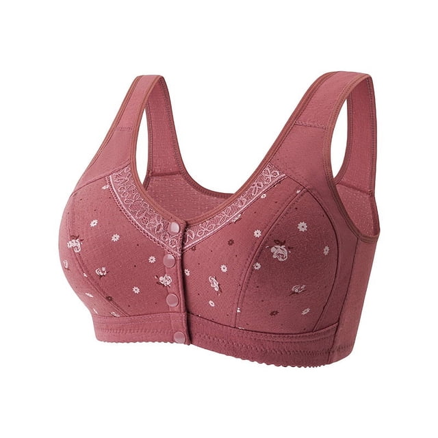 Sujetador sin aro Chaleco de talla grande Ropa interior cómoda Sujetador de encaje para mujeres de mediana edad y mayores Hebilla de apertura frontal ultrafina para madres
