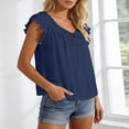 thumbnail image 4 of DHFJKG Womens Sleeveless T Shirt Ruffle Trim Scoop Neck Tank Top Casual Summer Beach Loose Fit Bohemian Vacation Clothes Soft Tops, 4 of 5