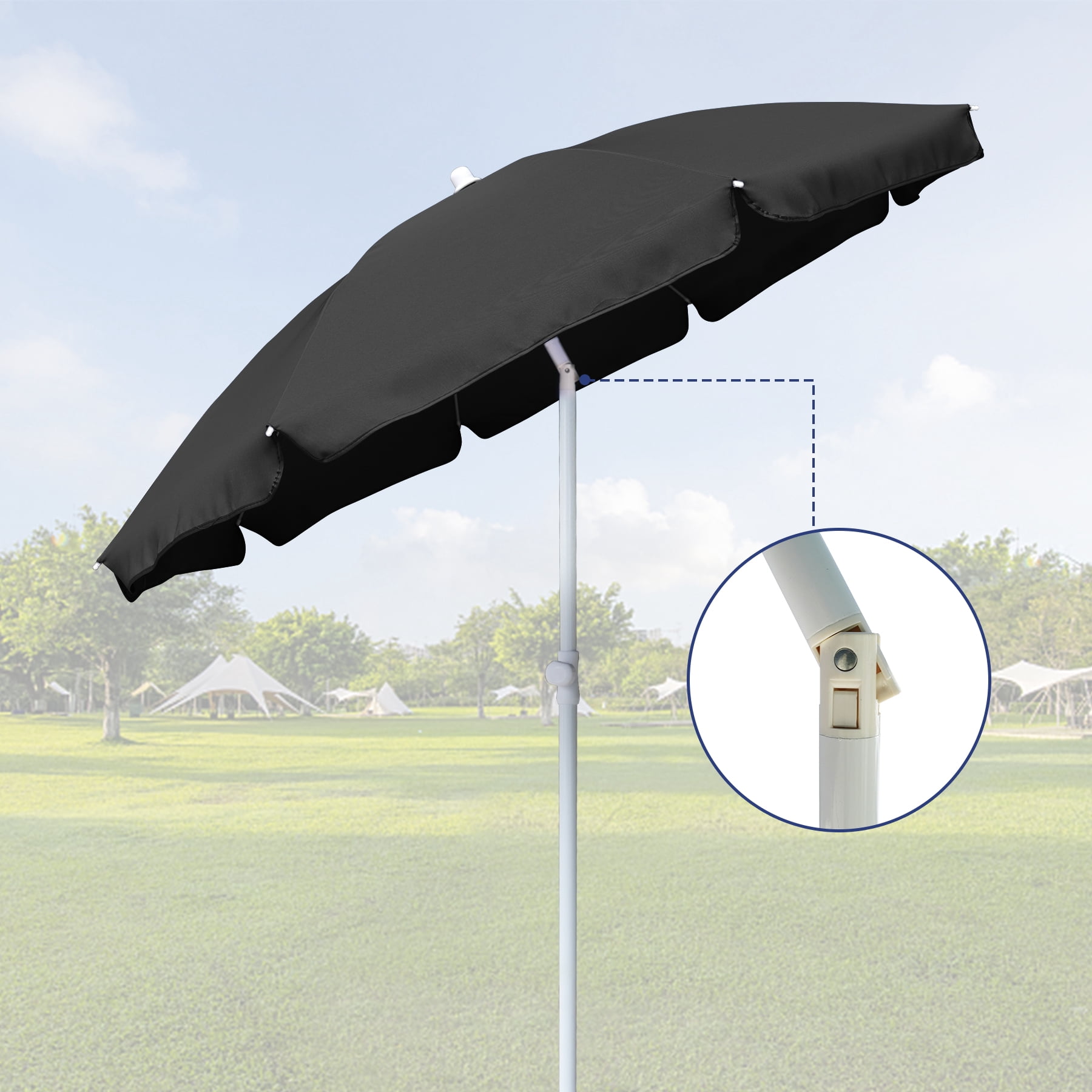 AMMSUN 6ft Black Round Outdoor Picnic Portable Market Patio Umbrella,Tilt Pole & Carry Bag
