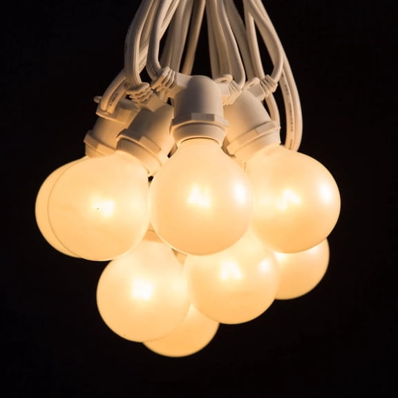 100 Foot G50 White Satin Pearl Commercial String Lights with White Wire