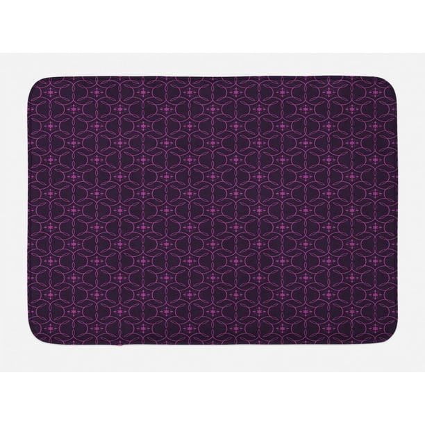 Indigo Bath Mat, Ethnic Oriental Design with Floral Swirl Leaf Details