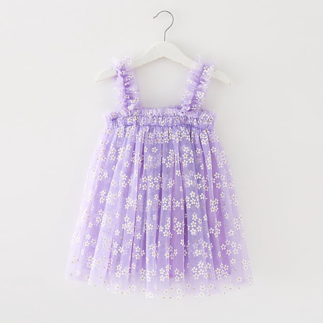 CAICJ98 Filles Vêtements Bambin Filles Manches Courtes Robe en Tulle Imprimé Floral Robe Pompon Princesse Robe Vêtements, Violet