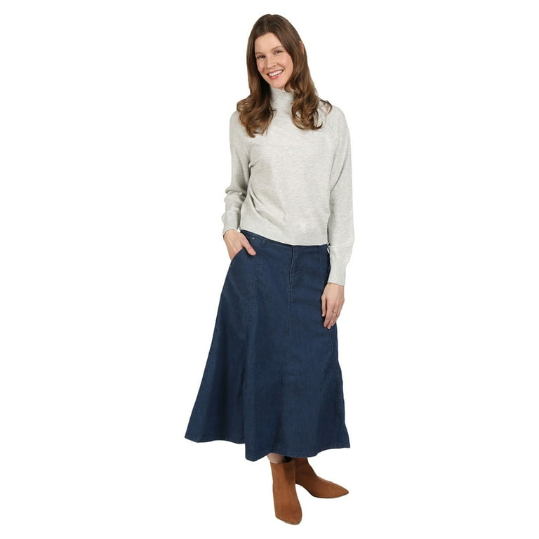 CATALOG CLASSICS Womens Long Denim Skirt Blue Jean Skirts for