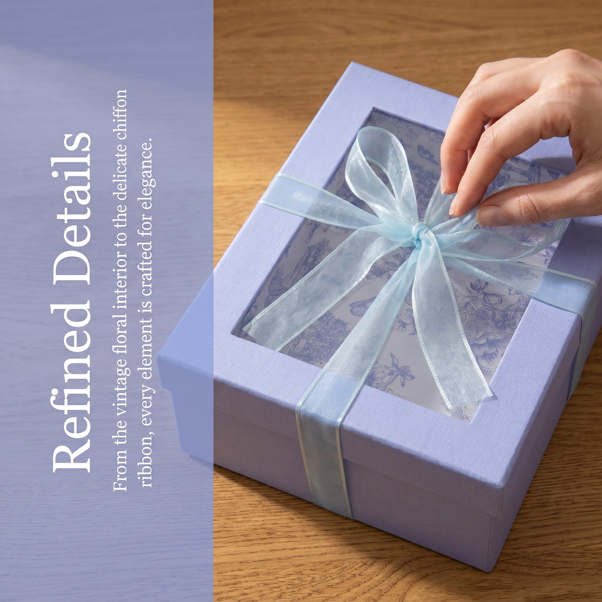 Unique Bargains Elegant Empty Gift Box with Printed Ribbon Purple 7.9" x 7.1" x 3.1"