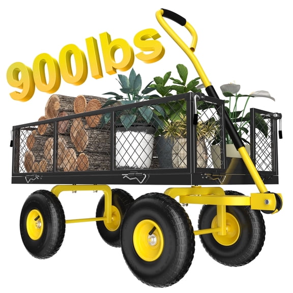 Firstness Heavy Duty Garden Cart, 900 lbs Capacity Garden Wagon with Removable Sides, Black