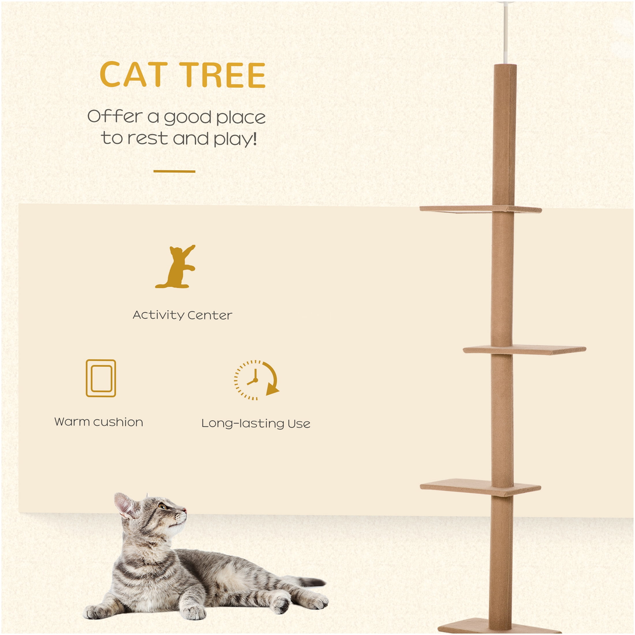 JERFIT 8.5 FT Tall Floor to Ceiling Cat Tree with Scratching Posts, Multi-Level Cat Condo Activity Center with Perch & Hammock for Indoor Cats, Brown