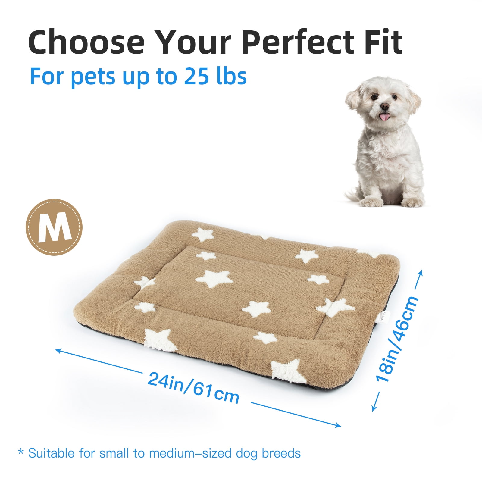 Dog Crate Mats with Non Slip Bottom Washable Dog Bed for Cage Soft Dog Crate Pad with Star Pattern, Brown, 30*19