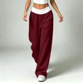 thumbnail image 5 of hotojiny Womens Wide Legs Sweatpants Fashion Colorblock Pants with Pockets Elastic Waist Baggy Pants Streetwear(Wine,X-Large), 5 of 8