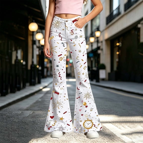 FYDUU Flared Pants for Girls Slim Fit Bell Bottom Pants for Kids Fashion Print Casual Trousers Stylish Comfortable Stretch Slacks Comfort Joggers 5-6 Years