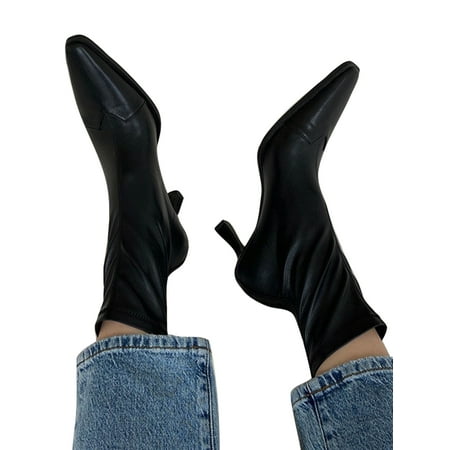 

Ferndule Women High Heel Booties Almond Toe Ankle Boot Stretchy Stiletto Boots Comfort Zipper Dress Bootie Shoes Work Sexy Casual Black 7
