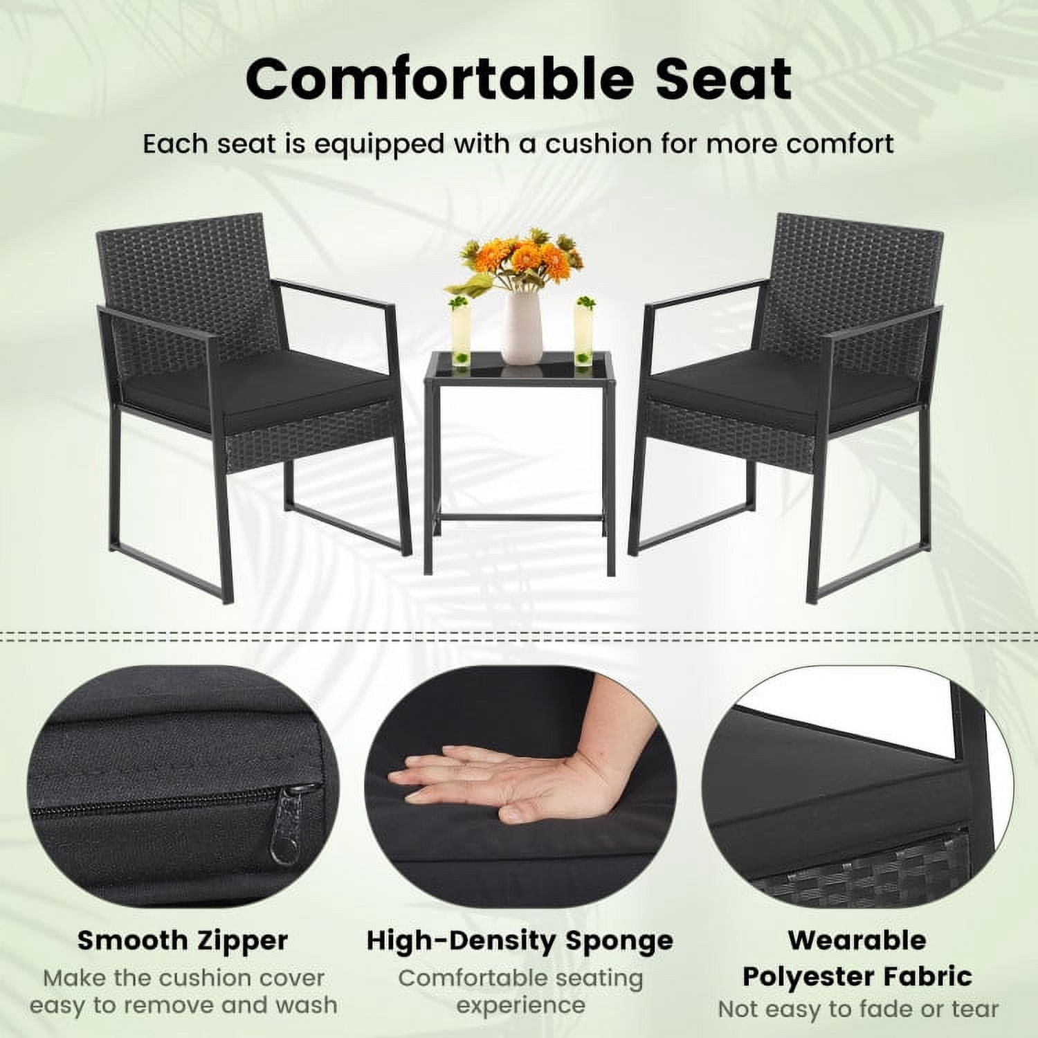 Aimee Lii 3 Pieces Patio Wicker Furniture Set with Coffee Table, Outdoor Patio Set, Black Aimee Lii 3 Pieces Patio Wicker Furniture Set with Coffee Table, Outdoor Patio Set, Black