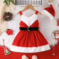 thumbnail image 2 of Vestido de encaje blanco y rojo vino para niños, chaleco con cinturón, sombrero de Navidad, moda navideña, novedad de 2023, 2 of 4