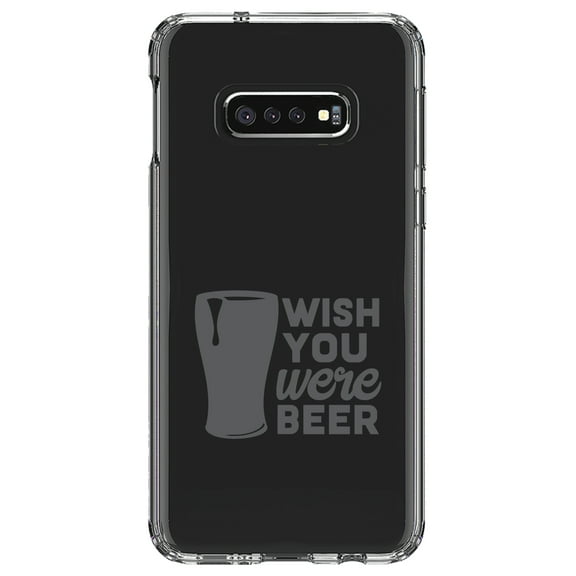 DistinctInk Clear Shockproof Hybrid Case for Samsung Galaxy S10e (5.8" Screen) - TPU Bumper Acrylic Back Tempered Glass Screen Protector - Wish You Were BEER