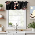 thumbnail image 2 of Black Letter P Flower Valance Curtain for Windows Watercolor Alphabet P Pink Beige Floral Leaf Rod Pocket Curtain Valances Short Window Treatments for Kitchen Bathroom Laundry Basement 56 x 16 Inch, 2 of 9