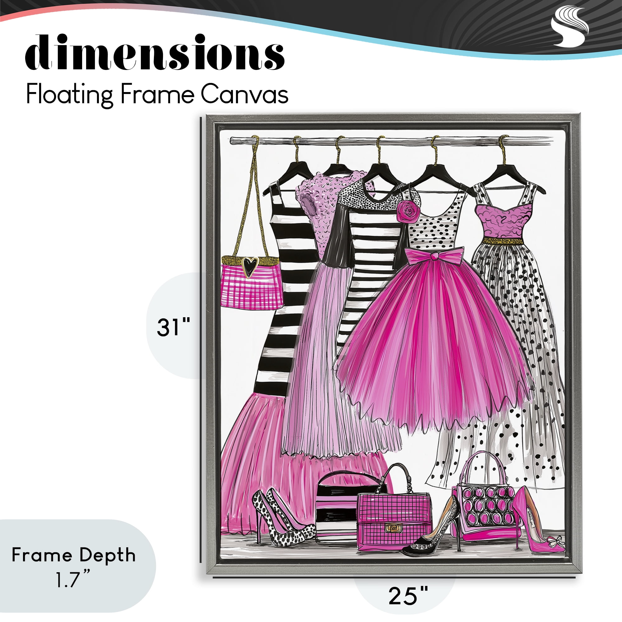 Stupell Industries Chic Pink Tulle Dresses Gray Framed Floater Canvas Wall Art, design by Jess Stempel