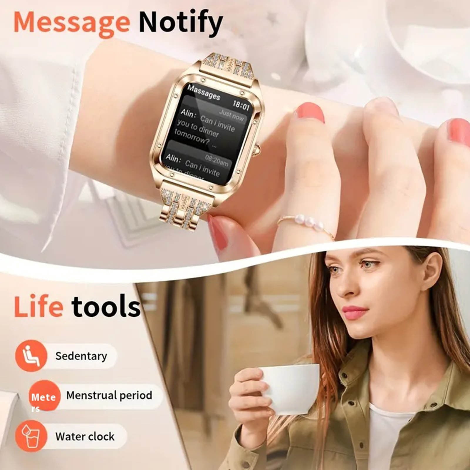Smart Watch, Smart Watches for Men, Smart Watch 1.57 in Smart Watch for Android and IOS Phones IP68 Water Fitness Watch Voice Features for Women and Men, Smart Watches for Women(Gold A)