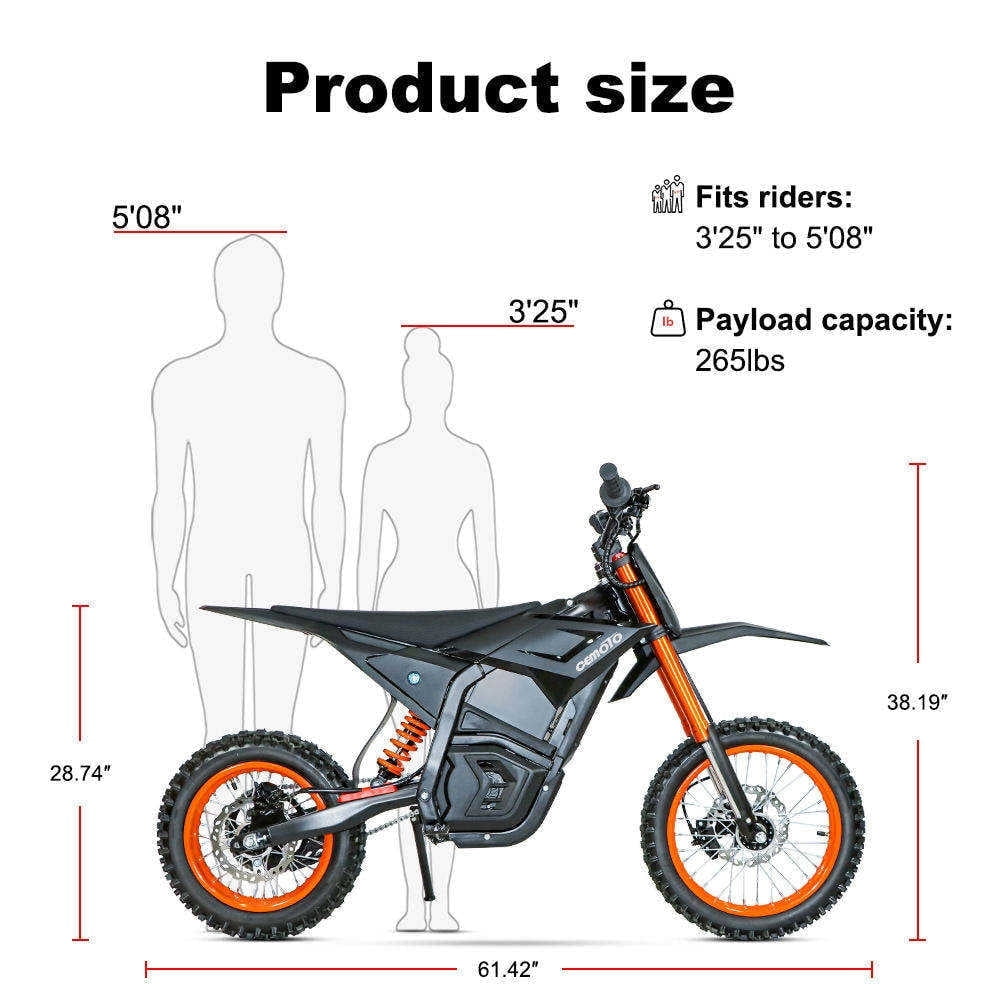 CEMOTO D02 Off-Road Electric Bike for Teens & Adults,3000W Peak Mid-Drive Motor,34+ MPH Top Speed, 48V 21AH Battery, 14"/12" Tires, Full Suspension, Dual Hydraulic Brakes, UL2849