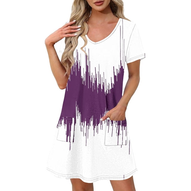 Liquidation d'Été 2025! Robe Grande Taille pour Femmes, Liquidation de Robe d'Été pour Femmes, Mode Féminine Robe Décontractée à Manches Courtes Imprimée Col en V