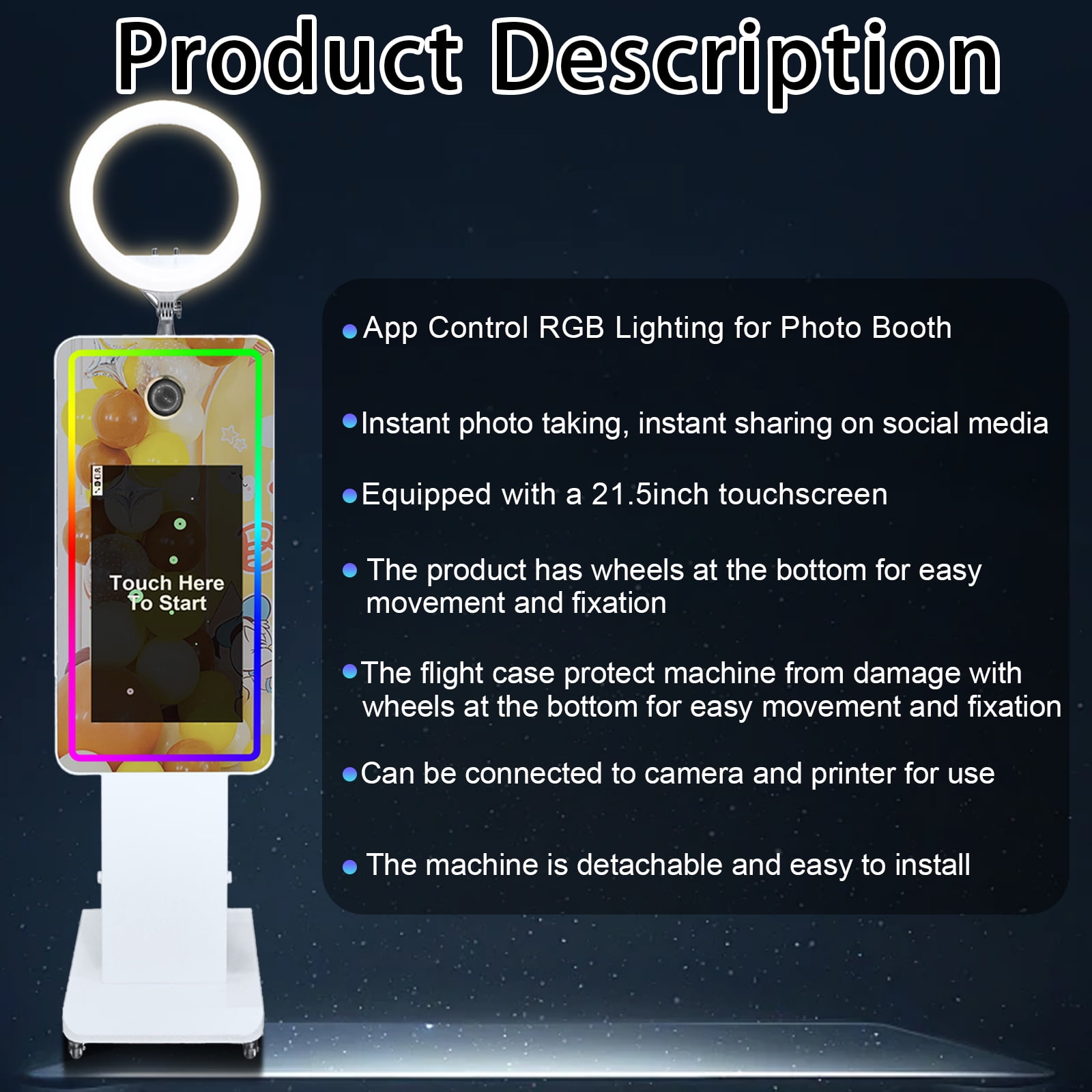 PAAFNN 21.5''LCD Touch Screen Portable Stand Selfie Photobooth Machine for Wedding Party
