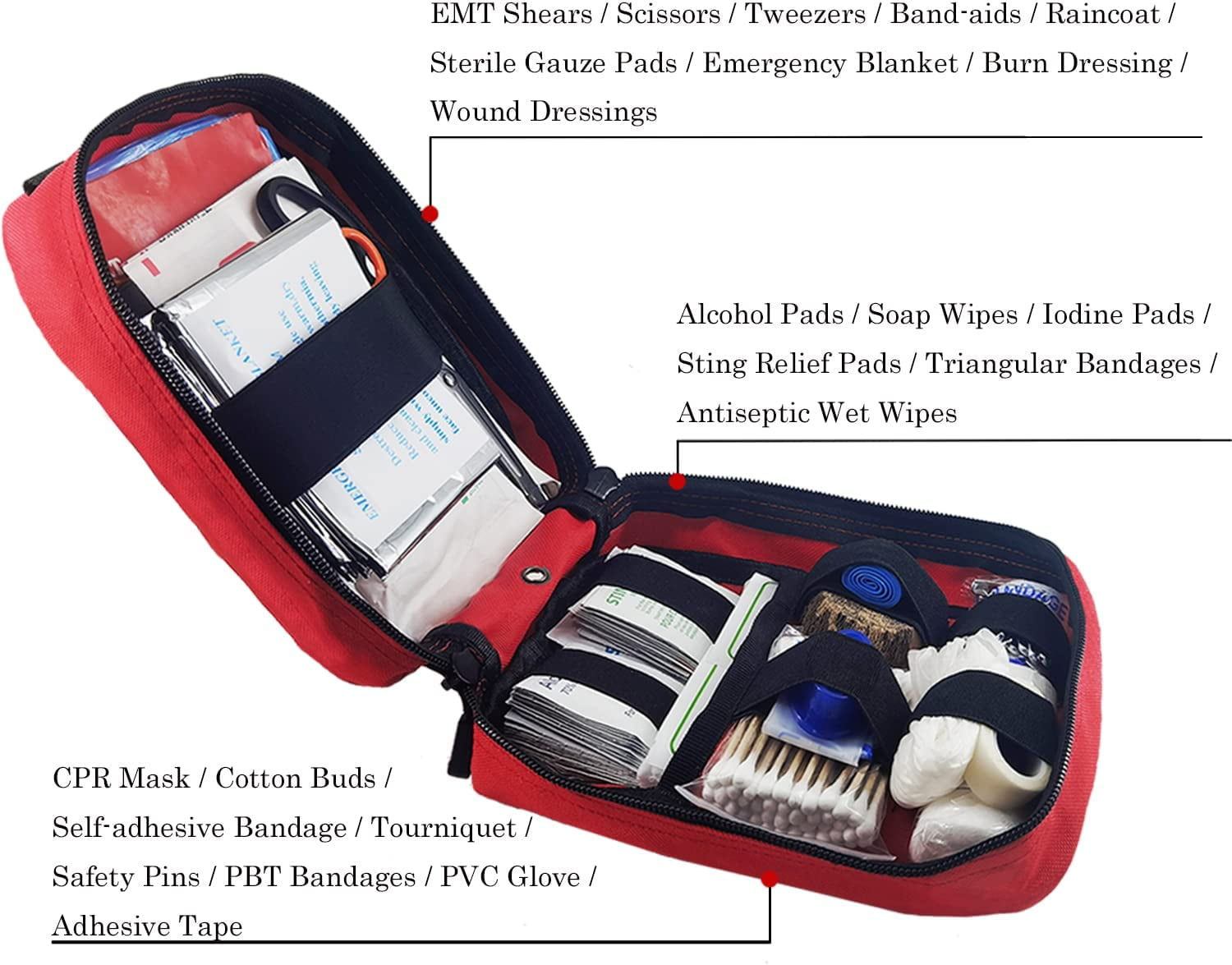 EMT Pouch MOLLE Ifak Pouch Tactical MOLLE Medical First Aid Kit Utility Pouch (with Medical Supplies Red)