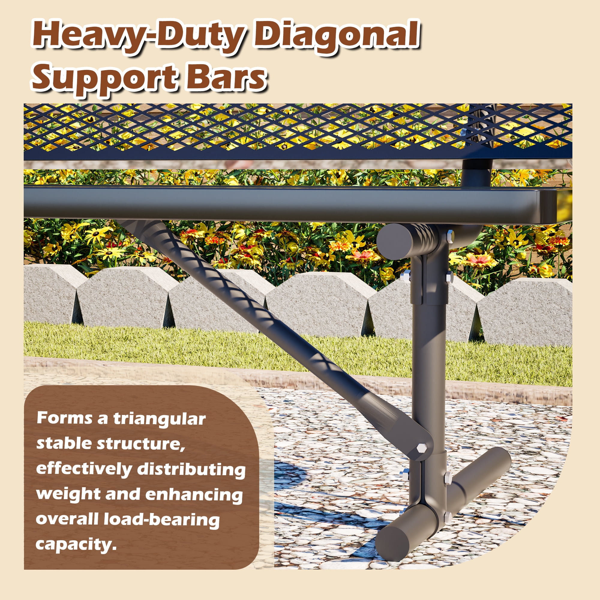 72" Outdoor Picnic Bench for 3-4 Person,All Weather Metal Outdoor Dining Chair for Garden,Patio,Park,School,Black