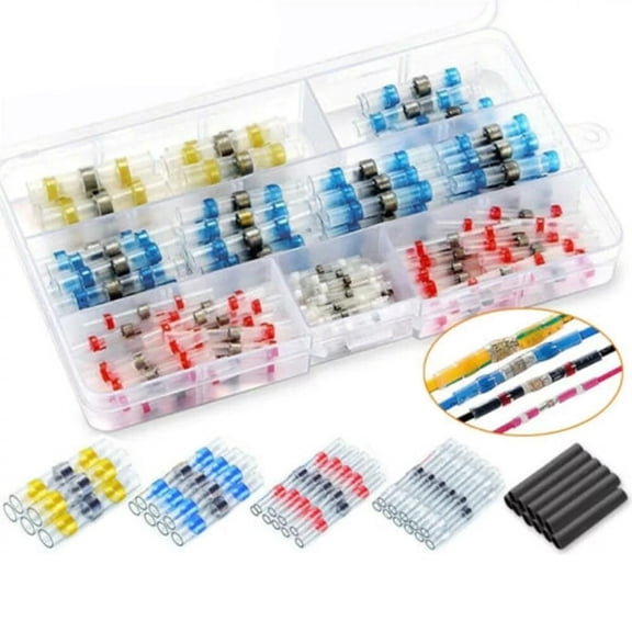 100Pcs Wire Connection Terminal With Box Waterproof Solder Seal Sleeve Heat Shrink Butt Wire Connector Terminal Spare Parts