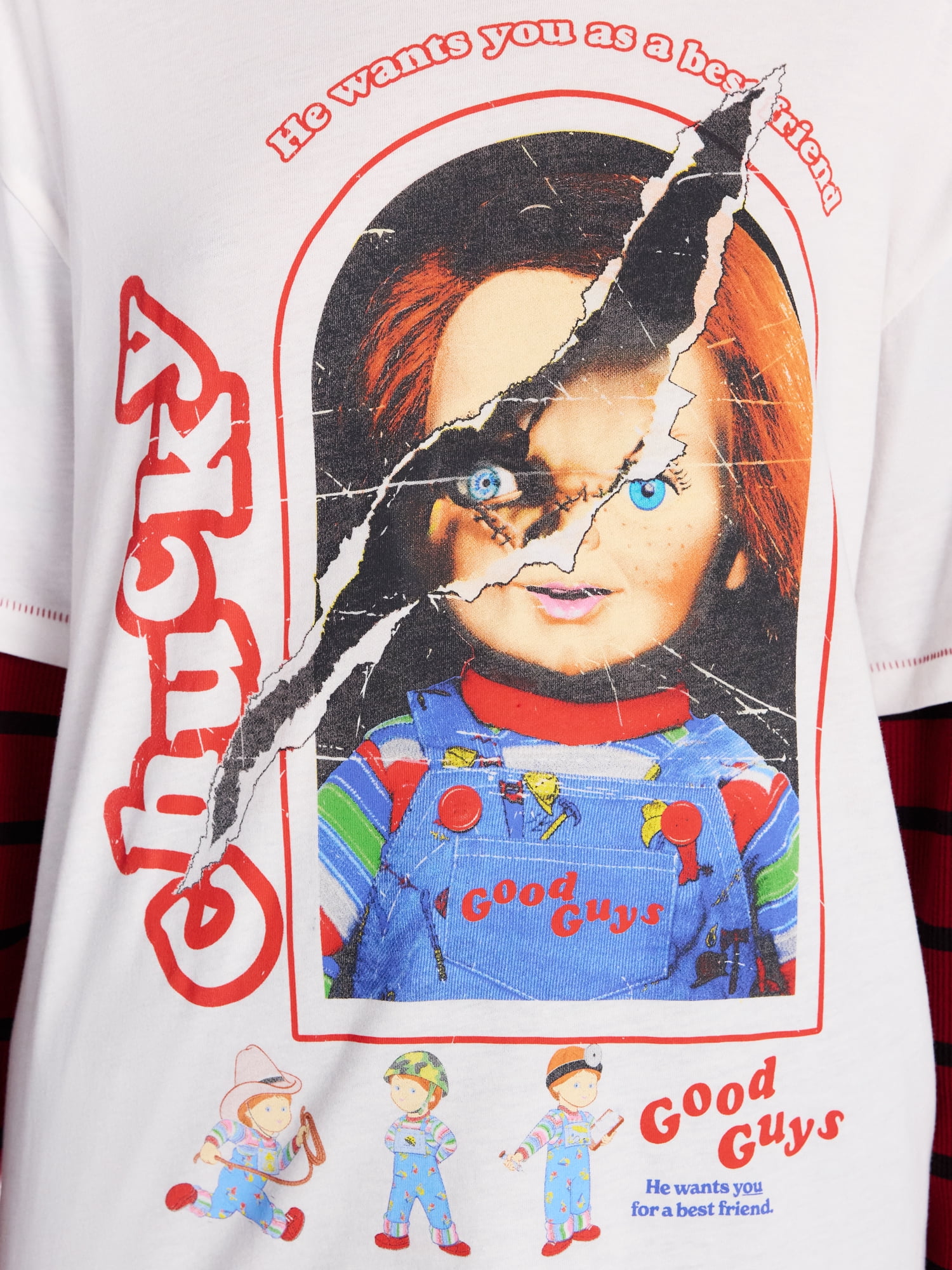 Chucky Women's Halloween Layered Look Graphic Tee with Long Sleeves, Sizes XXS-XXL