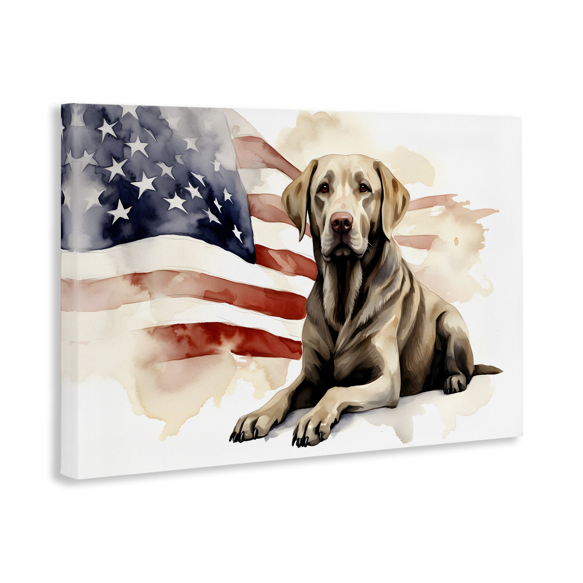 Stupell Industries Patriotic Dog with Flag Animals & Insects Painting Gallery Wrapped Canvas Art Print Wall Art, 36 x 24