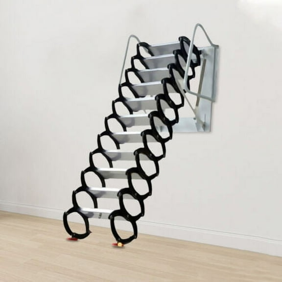12-Step Folding Telescopic Ladder Loft Attic Stair Pull down Ladder Wall Mounted