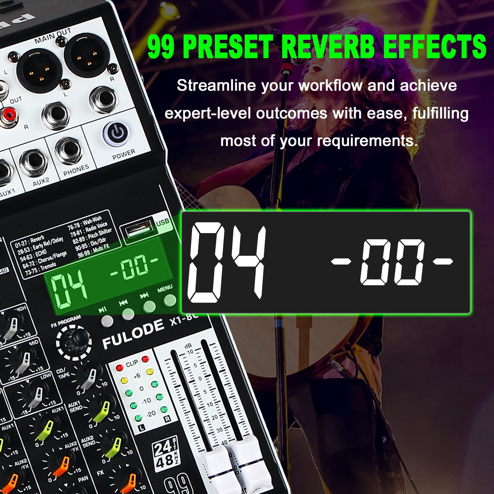 Audio Mixer 8 Channel Professional Sound Mixer Console with 99 DSP Effects, Mixing Board DJ Mixer w/USB, Bluetooth, 48V Power Supply, PAD Button for Recording Karaoke PA Drum Live Music