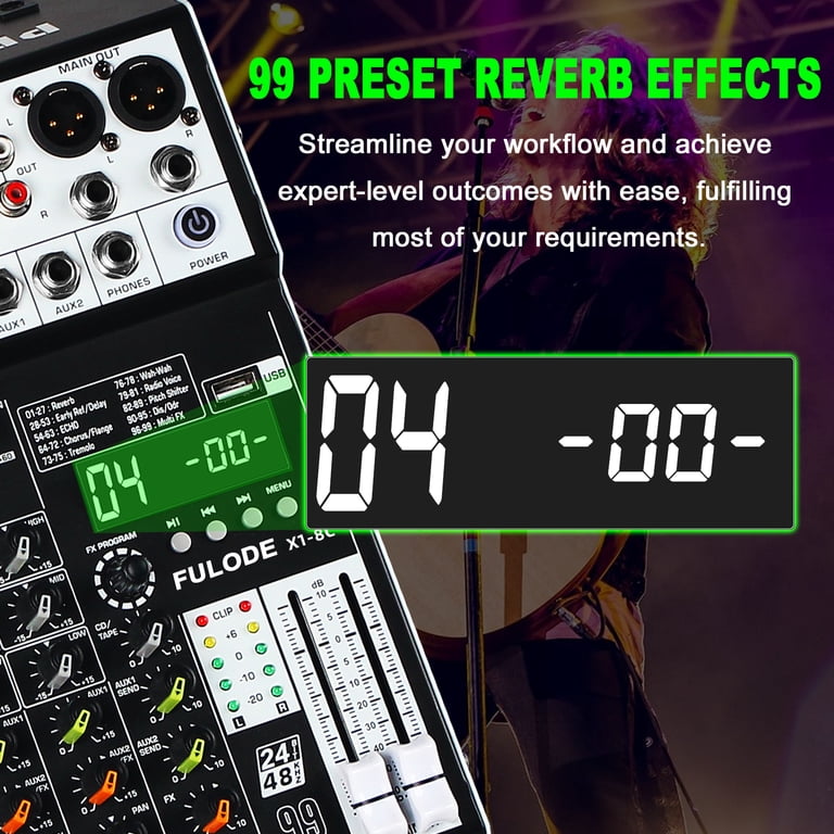 Audio Mixer 8 Channel Professional Sound Mixer Console with 99 DSP