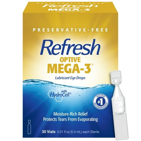 Refresh Optive Mega 3 Lubricant Eye Drops, Flaxseed Oil, 30 Vials, 6-Pack