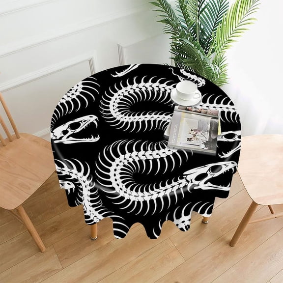 RKSupls 60 Inch Round Tablecloth, Snake Skeleton Pattern Premium Polyester Straight Edge Wrinkle Resistant Washable Table Cover for Party Home Dining Decor