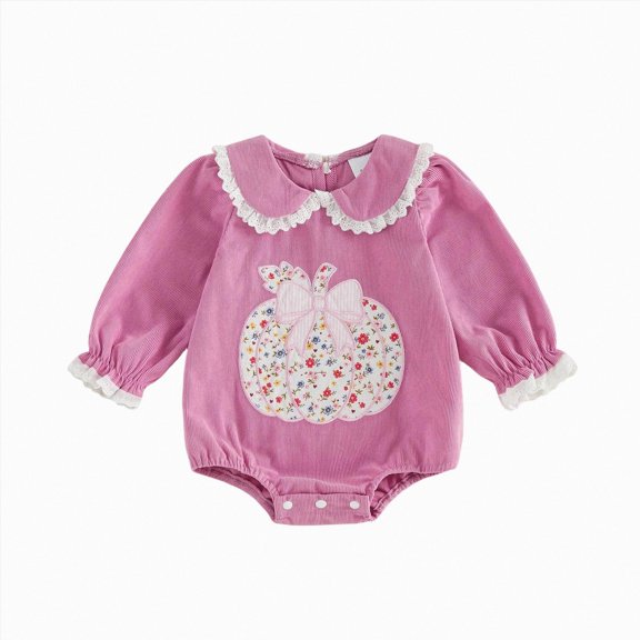 kmaduk Infant Baby Girl Halloween Romper Dress Pumpkin Long Sleeve Ruched Bodysuit Jumpsuit with Headband Set Cute Clothes (Red,6-12 Months)