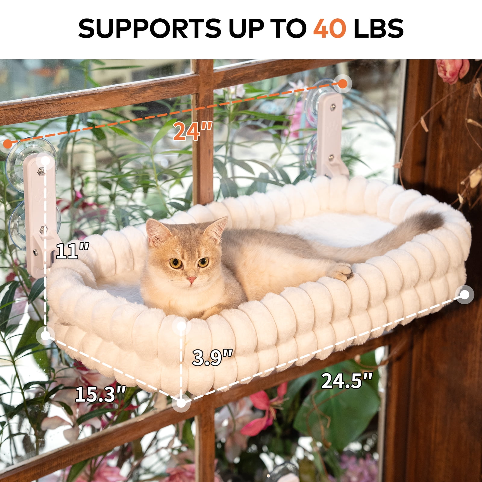 CheerPals Cat Window Perch, 23*15in Double-Layer Foldable Pet Hammock for Wall with Suckers for indoor(Medium,White)