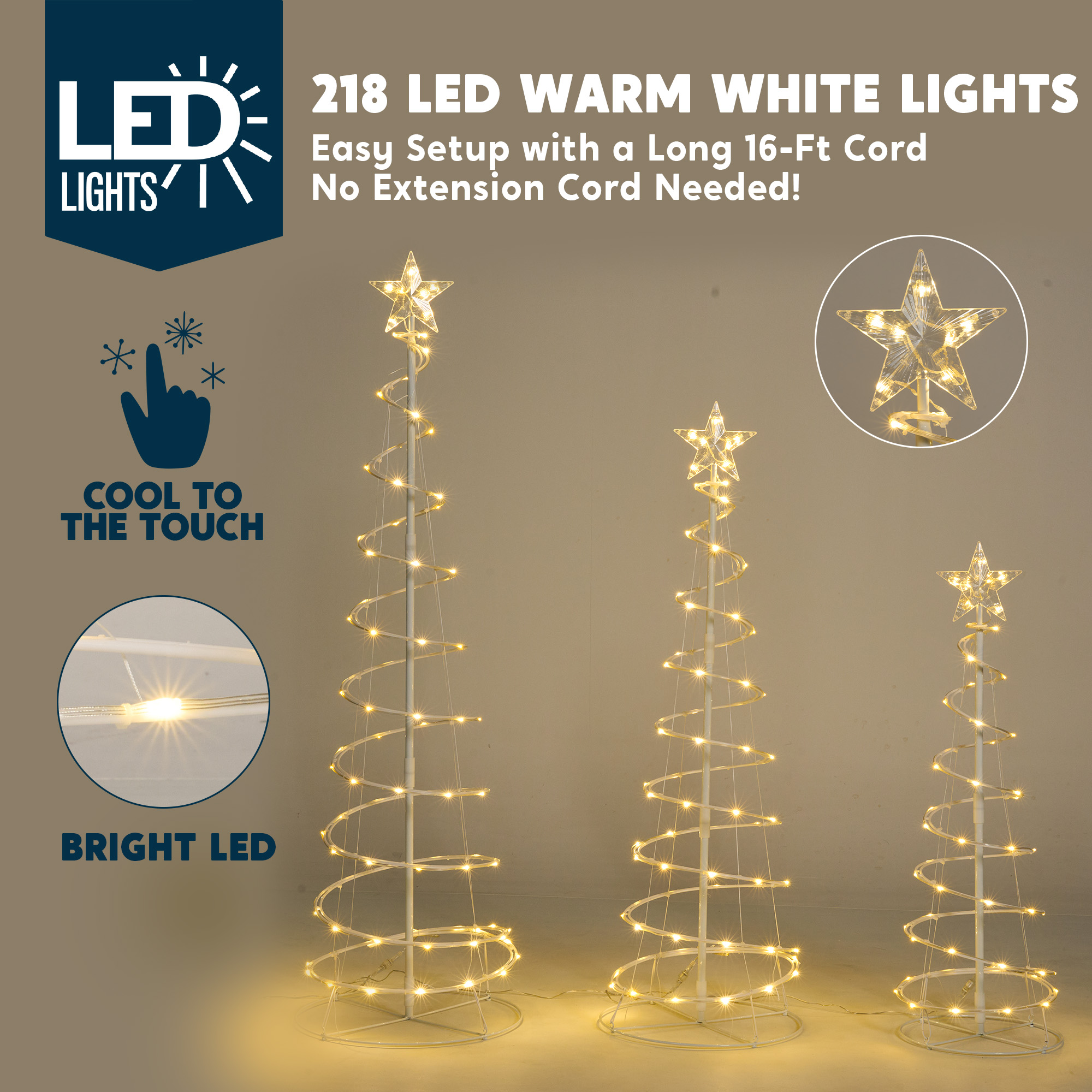 Joyfy 3-Pack Spiral Tree Christmas Lights With 218 LEDs photo 3