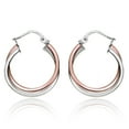 thumbnail image 4 of Rose Gold Tone over Sterling Silver Two-Tone Intertwining Square-Tube Polished Hoop Earrings, 20mm, 4 of 4