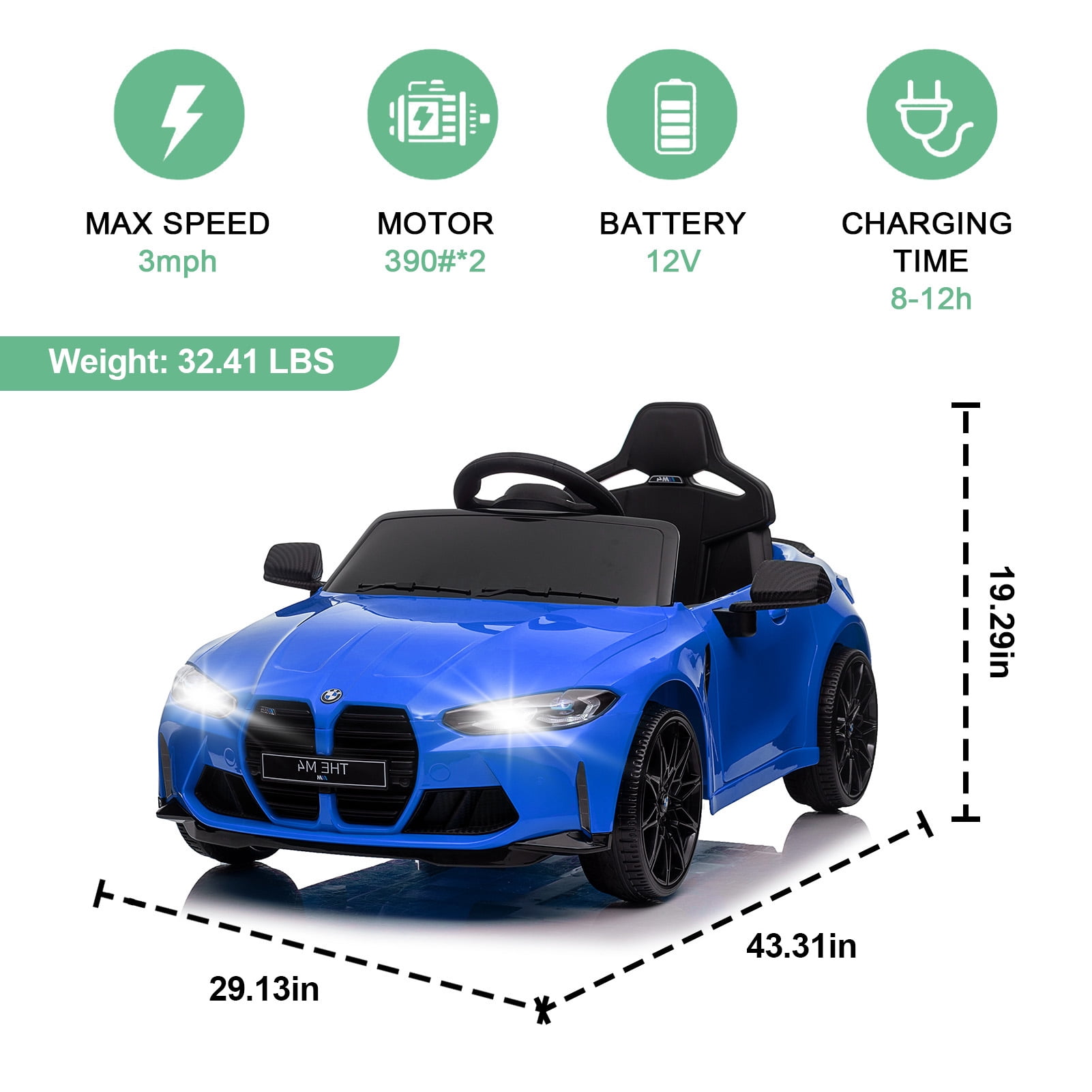 Homefun BMW M4 12V Blue Ride On Car for Kids,With Parents Remote Control,Kids Electric Car,Battery Powered Cars for Kids