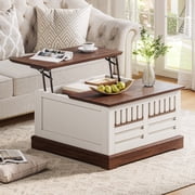 Cottinch 31.5 Farmhouse Lift Top Coffee Table with Large Hidden Storage Compartments, Wood Square Center Table with Rivet Barn Door for Living Room