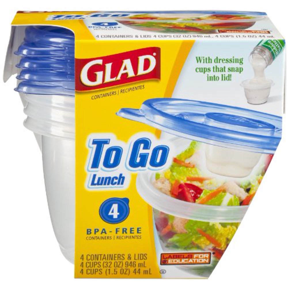 Glad To Go Container Lunch Size With Dressing Cups That Snap Into Lid
