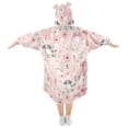 thumbnail image 2 of Dailycode Wearable Blanket Hoodie Oversized Sherpa Flannel Blankets with Pocket for 3-14 Year Old Hand Drawn Dogs and Flowers, 2 of 7