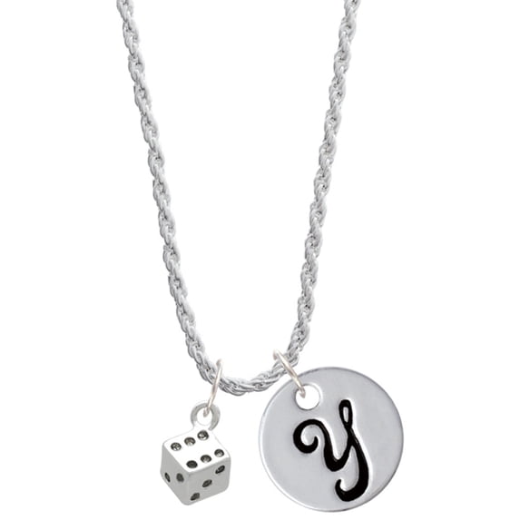 Delight Jewelry Silvertone Dice Silvertone Script Initial Disc - Y - Charm Necklace, 20"+3"