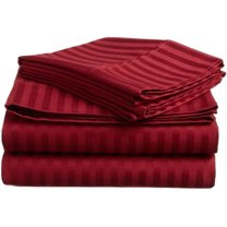 Amay 100% Cotton 600-Thread Count 4-PCs Sheet Set Easily Fit upto 21 Inch Deep Pockets Stripe RV King, Burgundy
