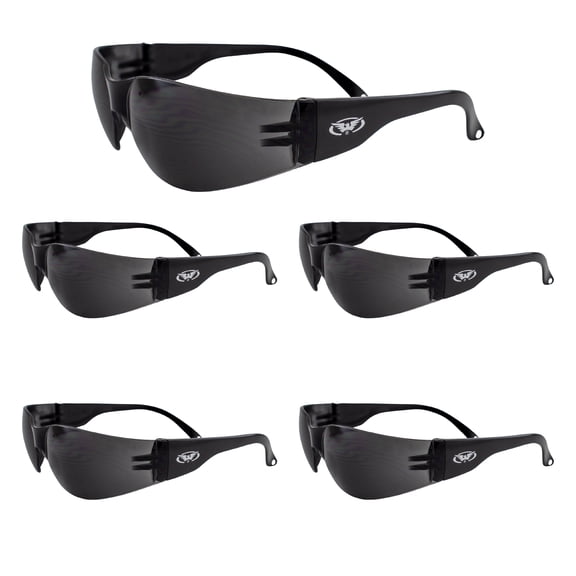 Global Vision Rider Safety Glasses Super Dark Lens ANSI Z87.1 Certified 5 Pack