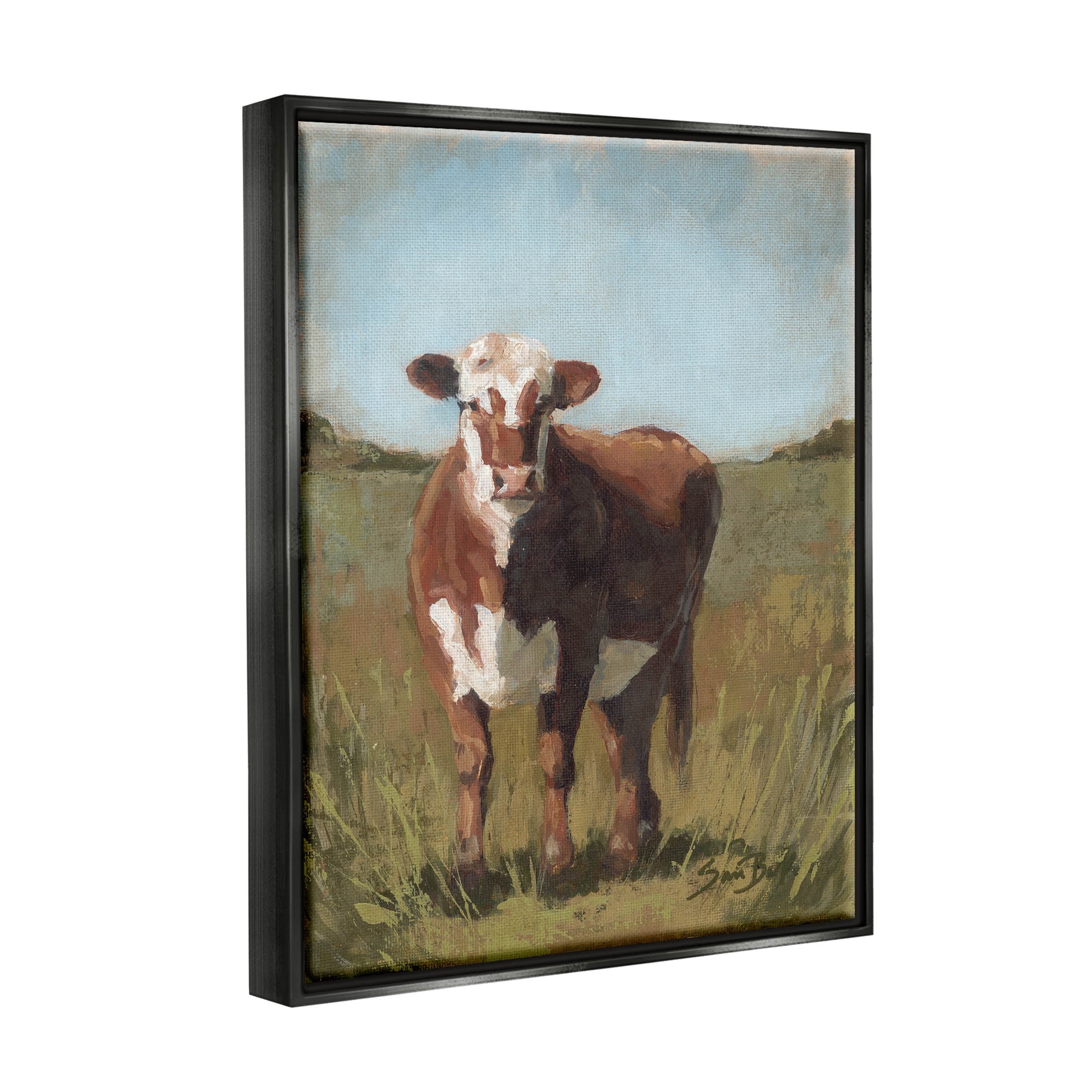 Cattle Vast Countryside Field Animals & Insects Painting Jet Black Framed Art Print Wall Art