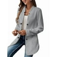 thumbnail image 3 of Women'S Stand Collar Blazer Jacket Casual Long Sleeve Double Breasted Elegant Business Office Blazer Grey M, 3 of 9