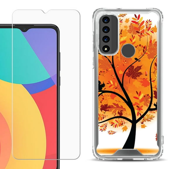 Shockproof Bumper Phone Case for TCL 20 XE, with Tempered Glass Screen Protector, by OneToughShield ® - Golden Tree