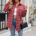 thumbnail image 4 of Snoarin Women Shirts Casual Lapel Button Pocket Plaid Long Sleeved Shirt Top Jacket S-2XL, 4 of 6