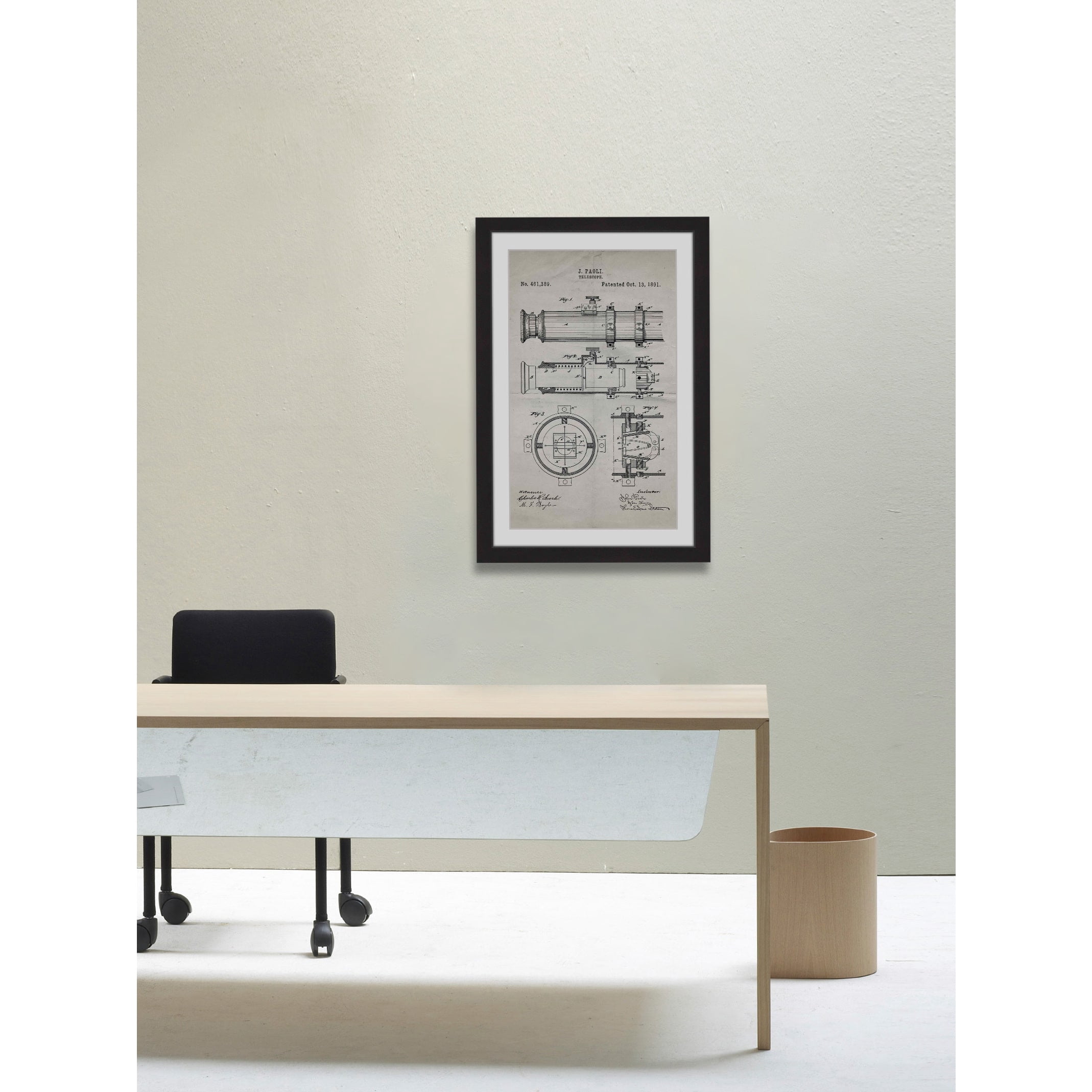 "Telescope 1891 Old Paper" Framed Painting Print